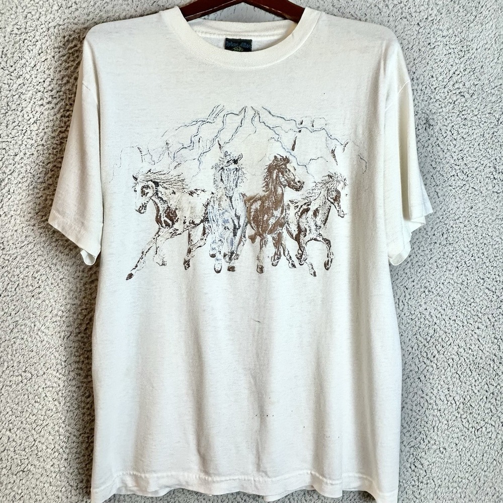 Robert Allen Horses Graphic 90s T Shirt Sz L Equestrian Made In USA Thin Stitch
